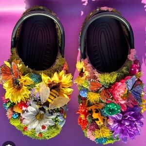 Colorful Kids Clogs with Floral and Insect Design
